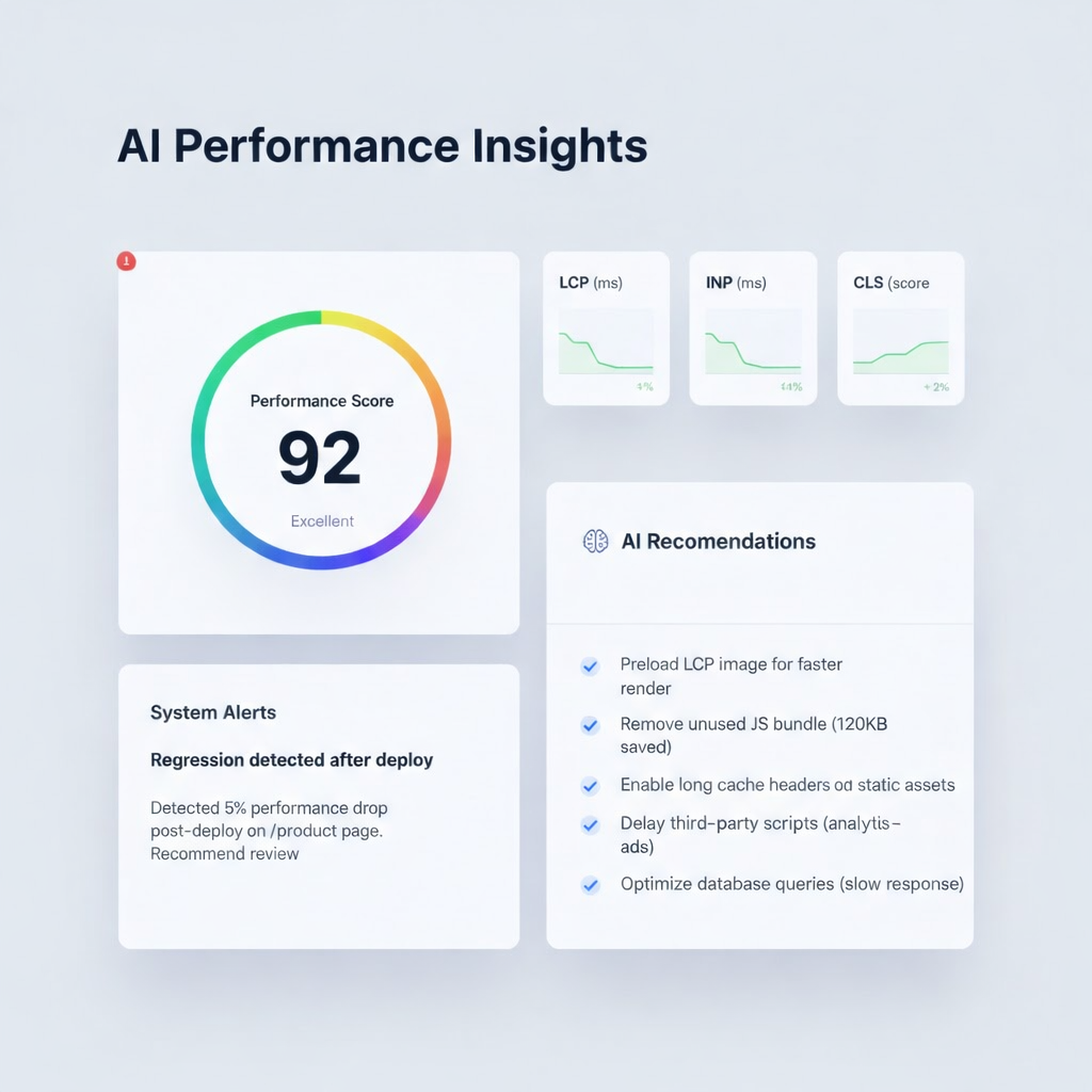 AI-powered web optimization dashboard with automated performance recommendations